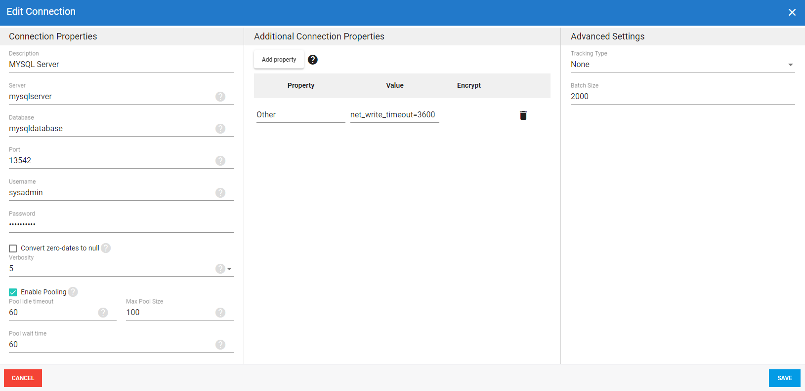 Settings for MySQL