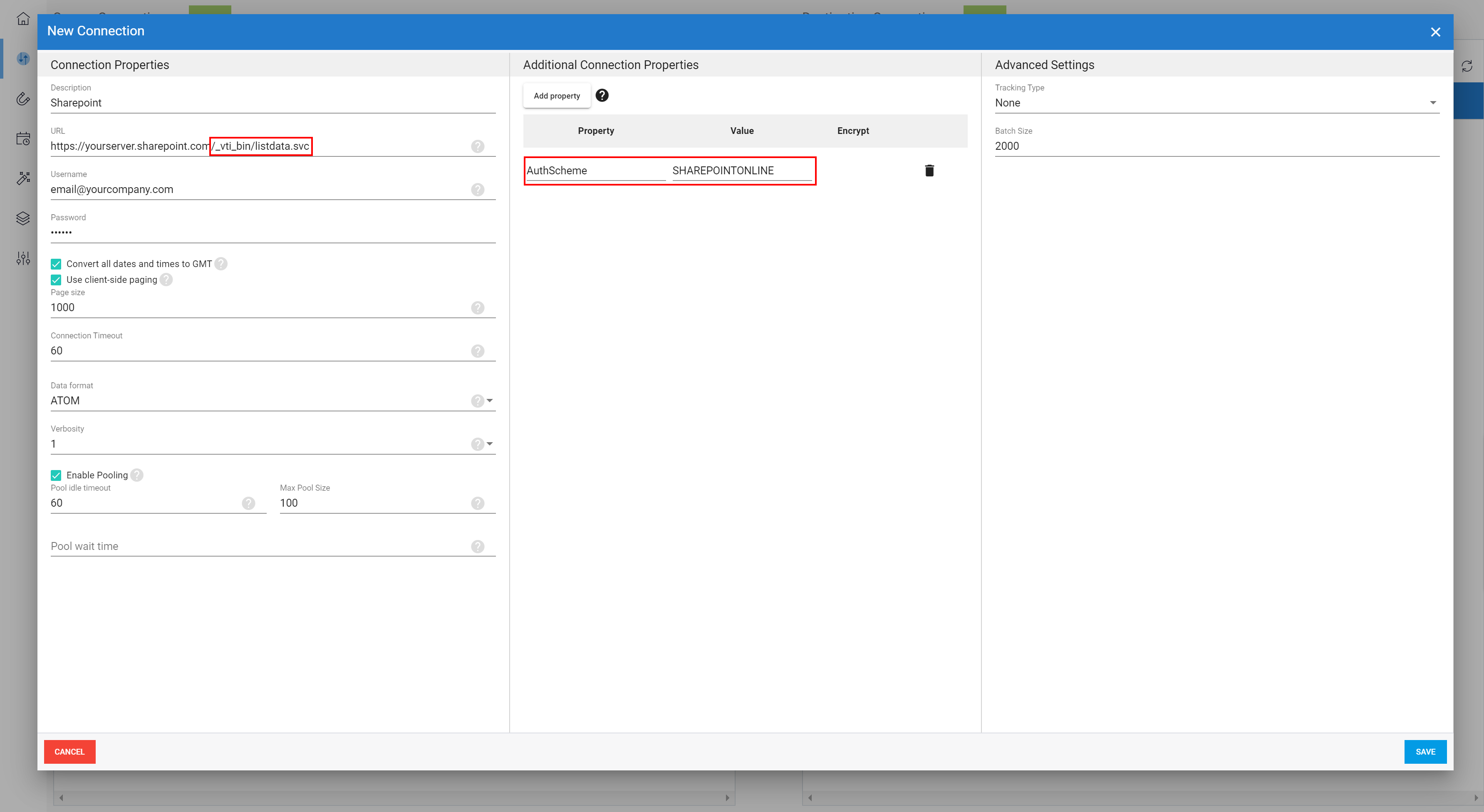 Settings for SharePoint (OData)