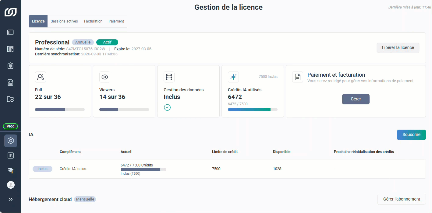 Souscription de crédits IA supplémentaires