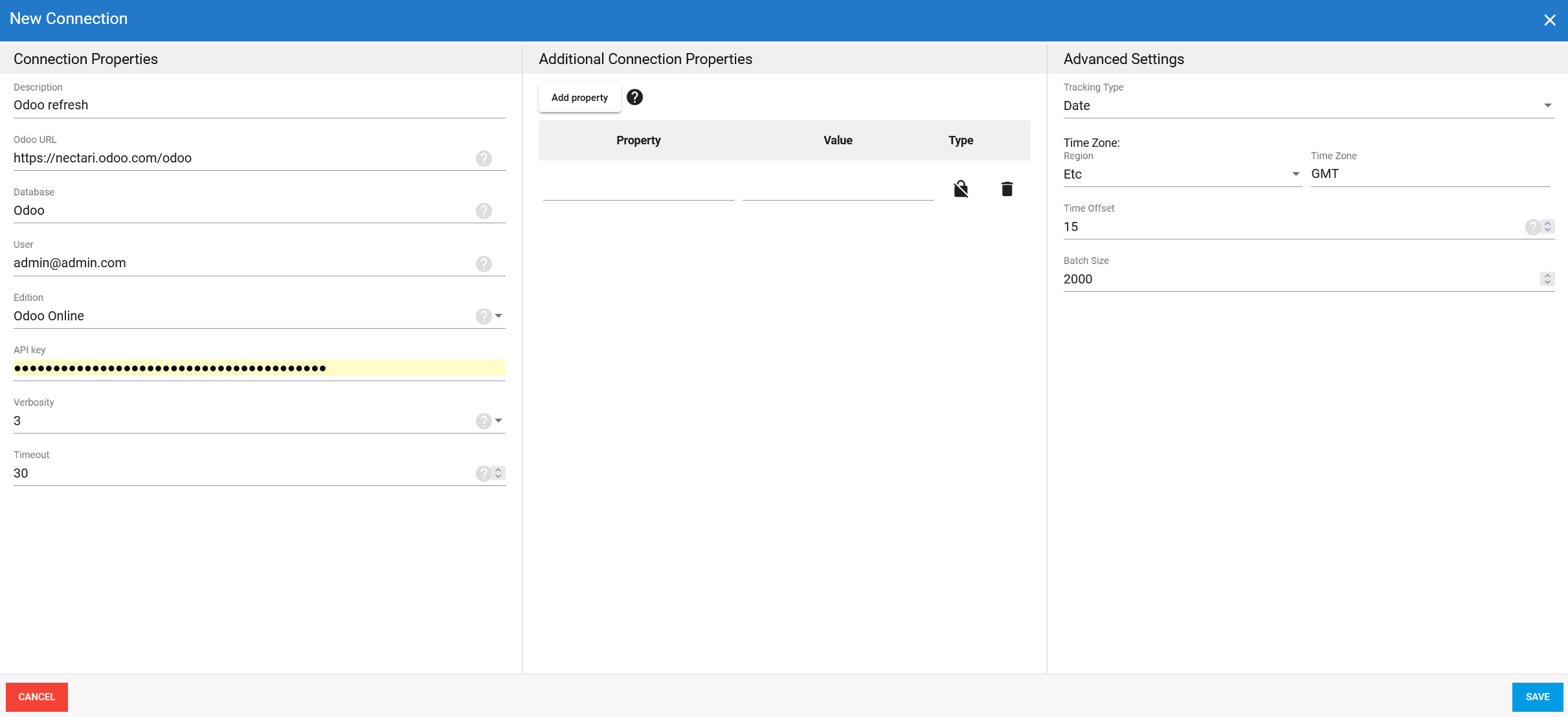 Connexion source Odoo dans DataSync