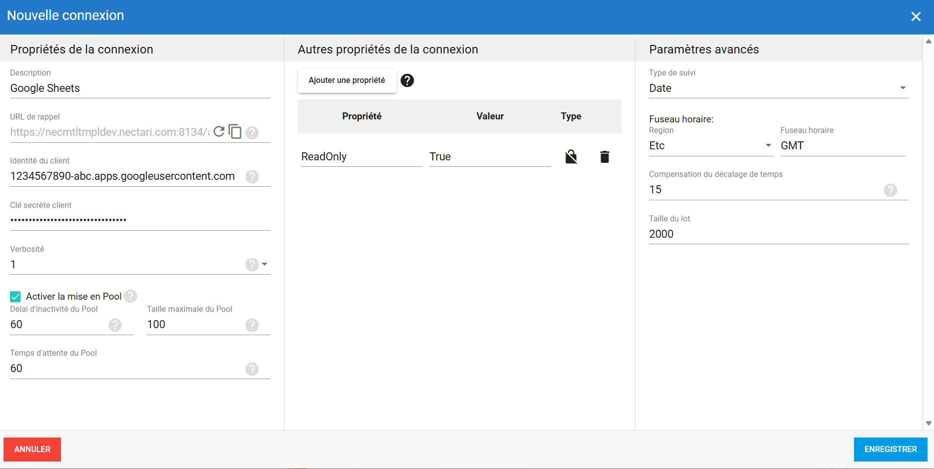 Connexion source Google Sheets dans DataSync