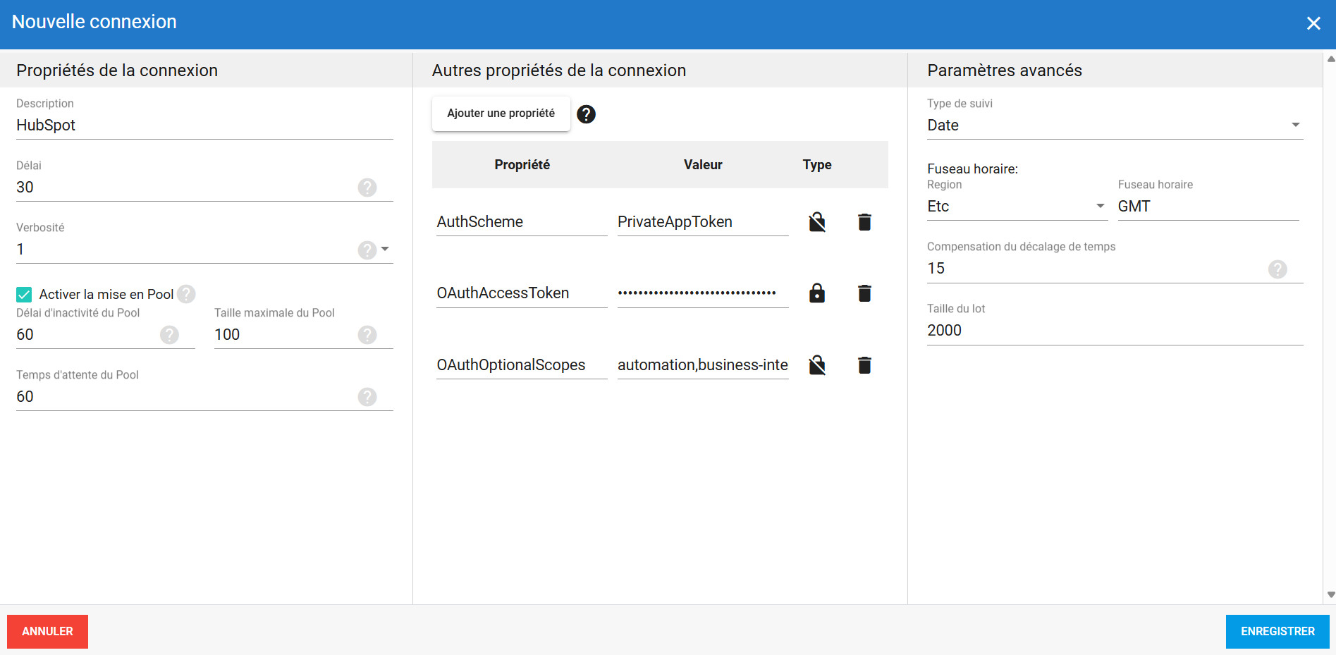 Connexion source HubSpot dans DataSync