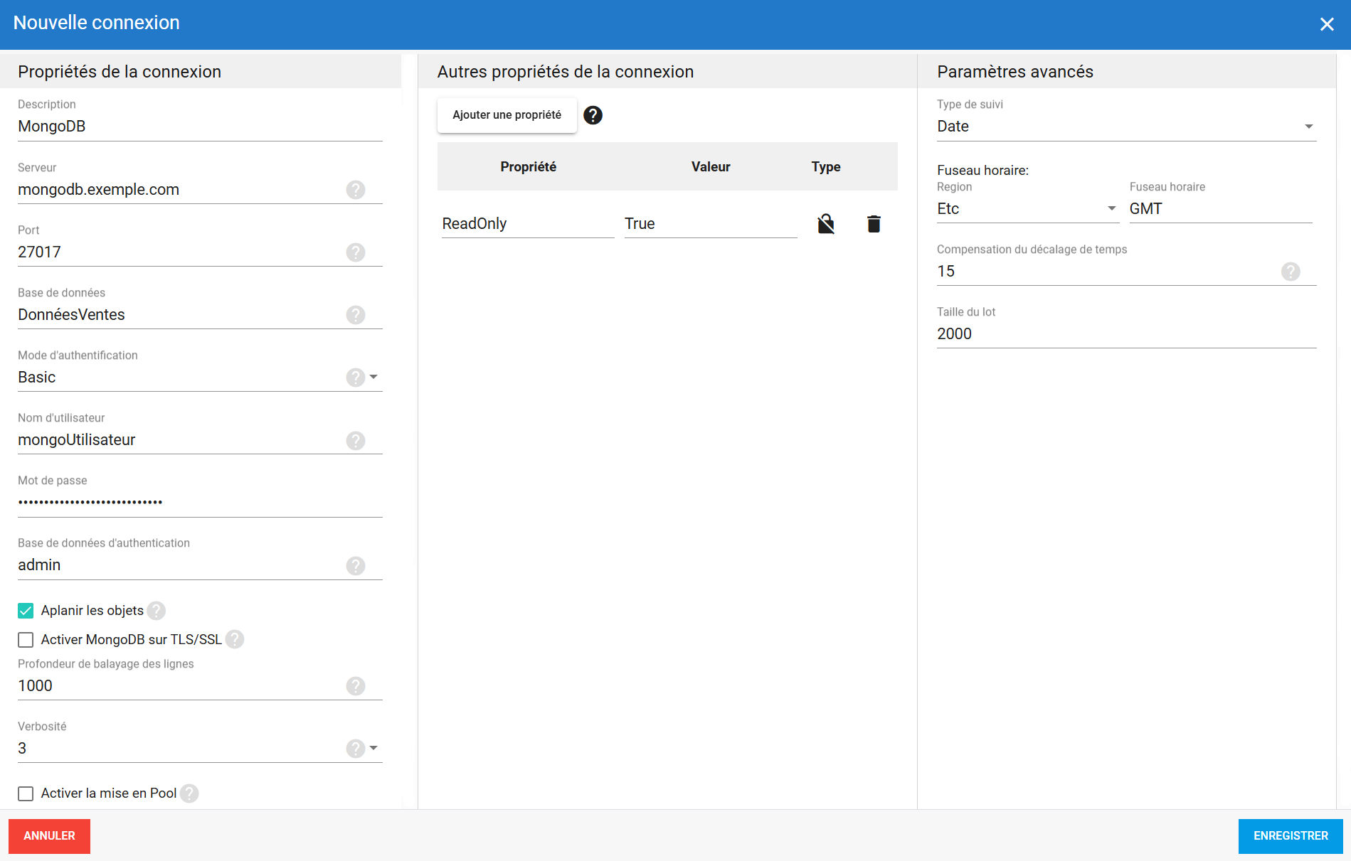 Connexion source MongoDB dans DataSync