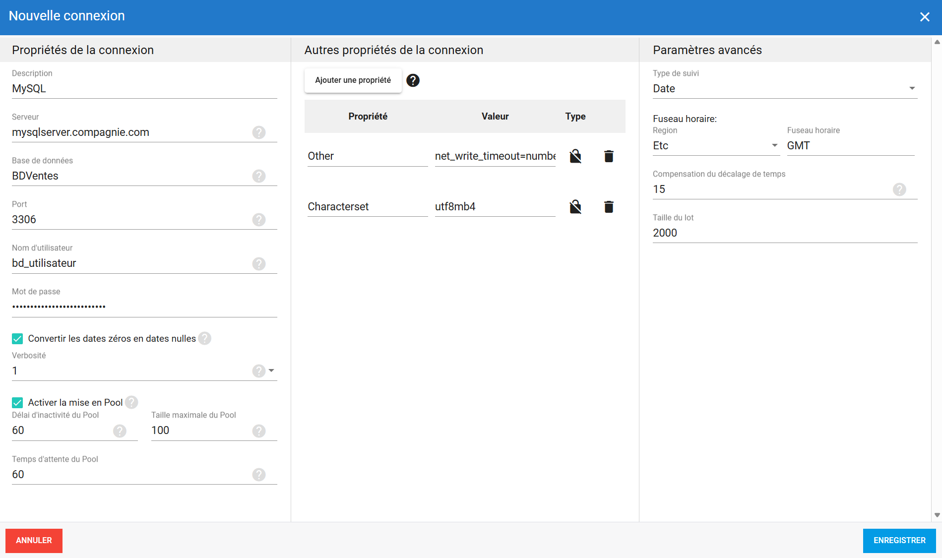 Connexion source MySQL dans DataSync
