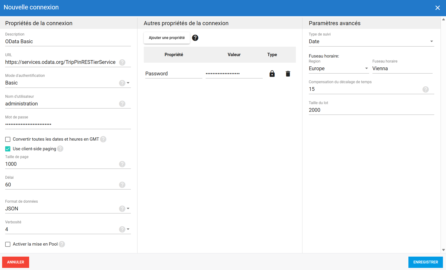 Connexion source OData avec authentification Basic dans DataSync
