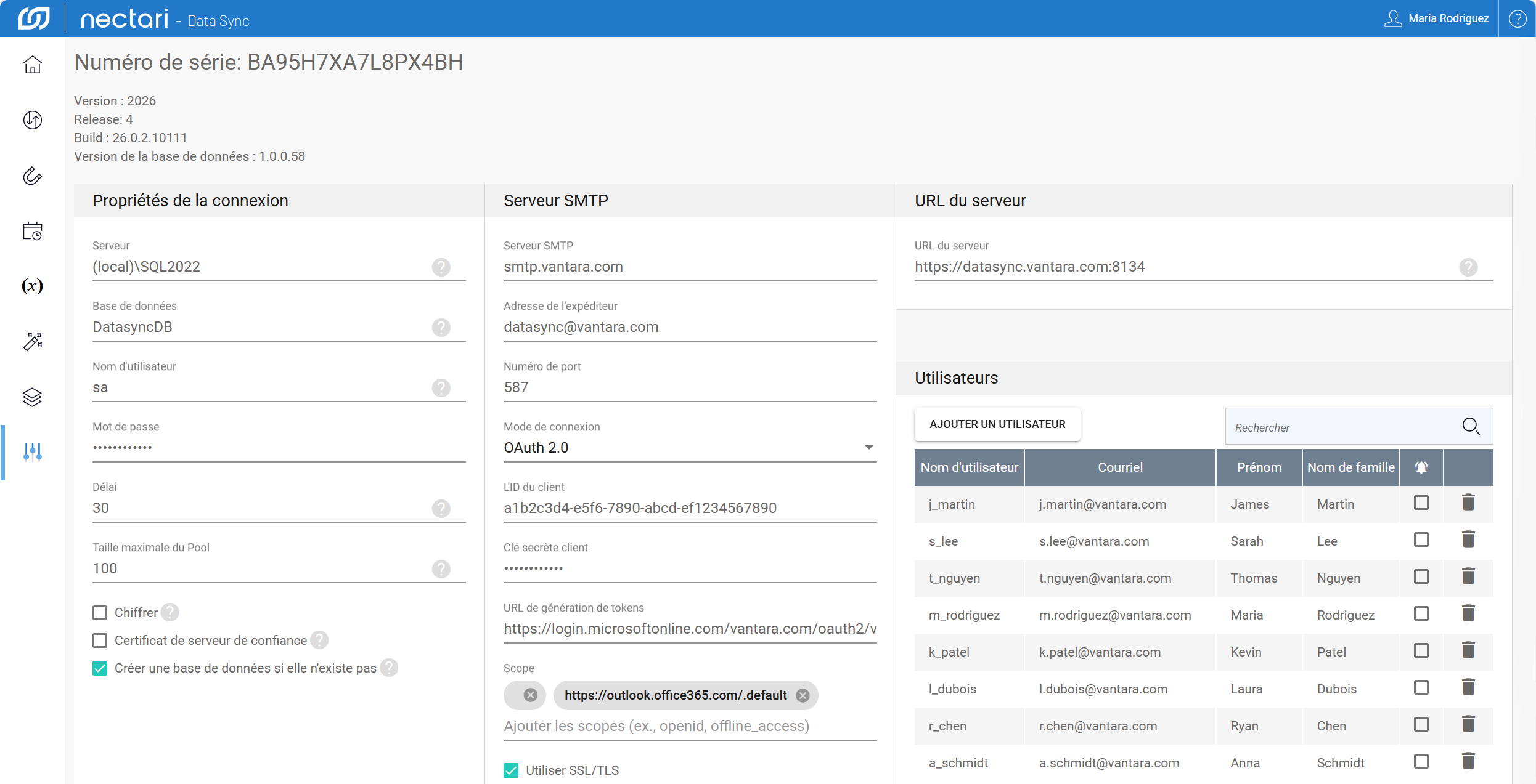 Paramètres DataSync