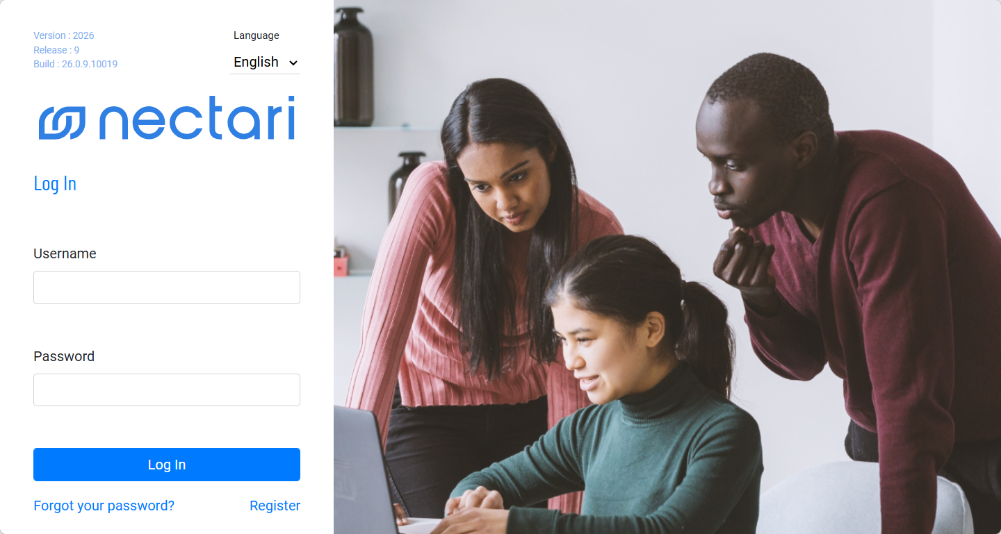 Page de connexion DataSync avec le bouton Register mis en évidence