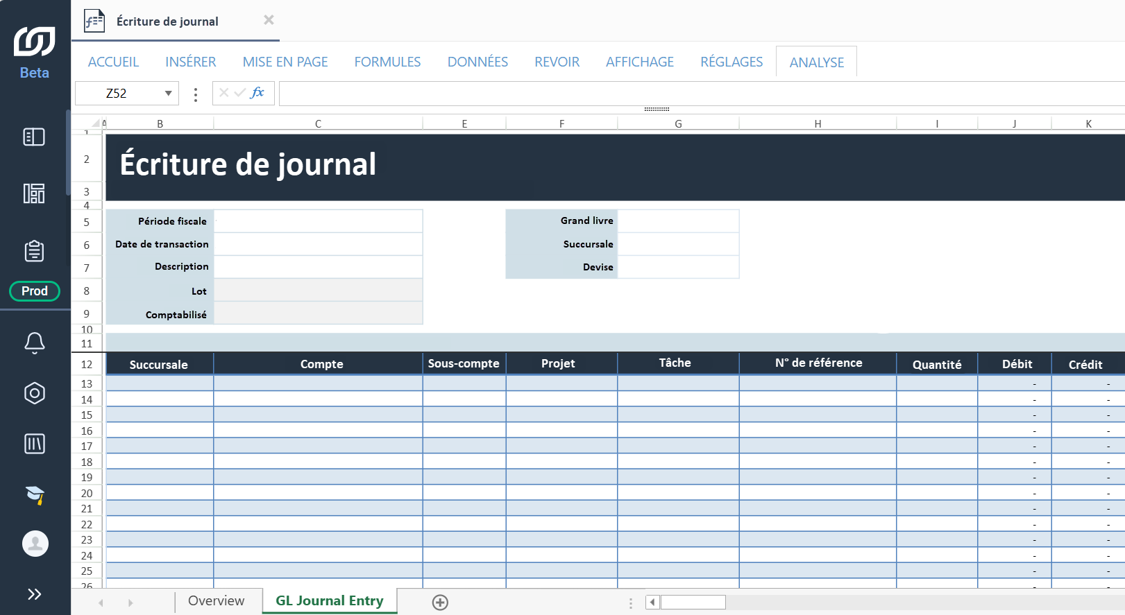 Créer le modèle d'écriture de journal