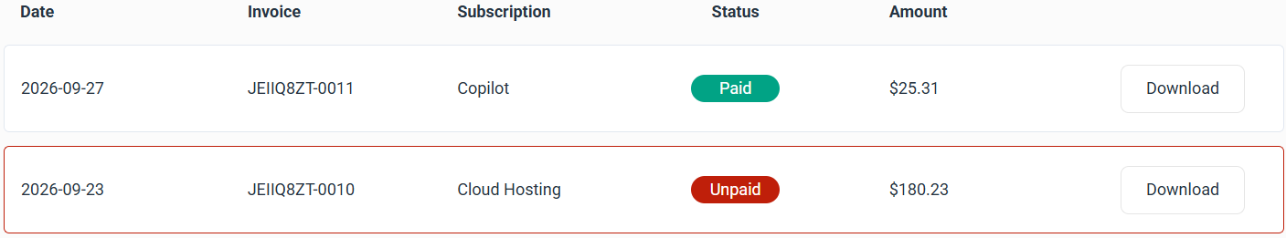 Paid and Unpaid billing badges