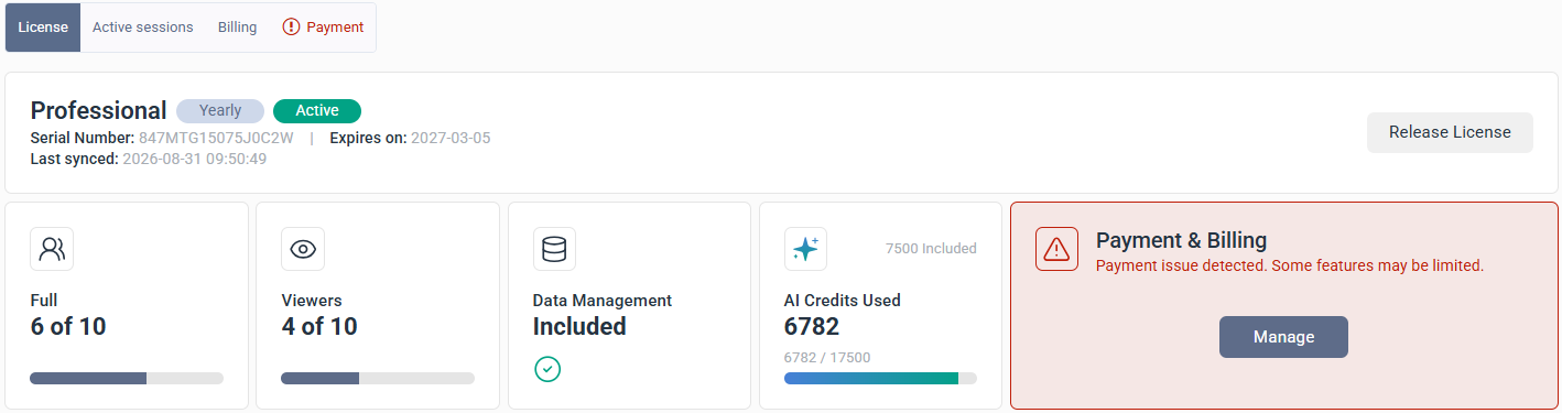 Payment issue detected error message