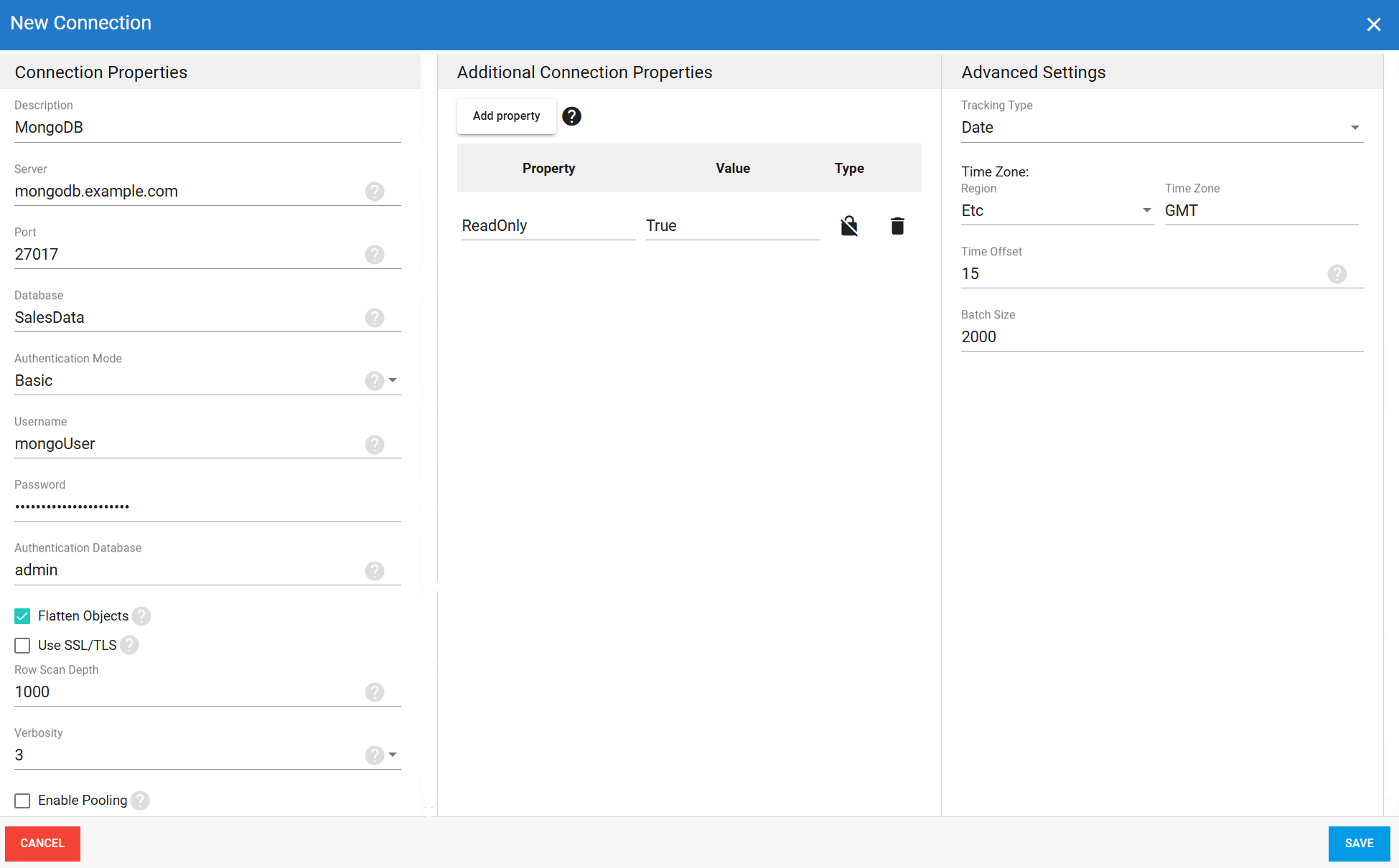 MongoDB source connection in DataSync