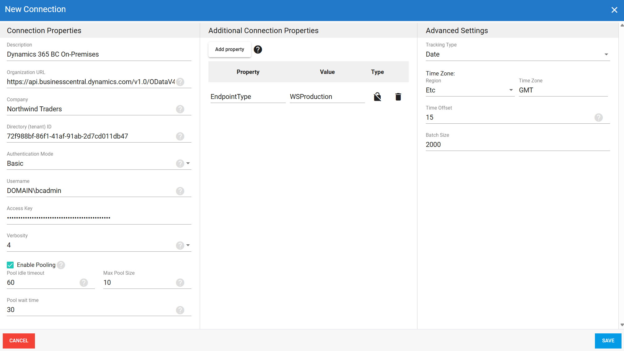 MS Dynamics 365 BC Basic authentication source connection in DataSync