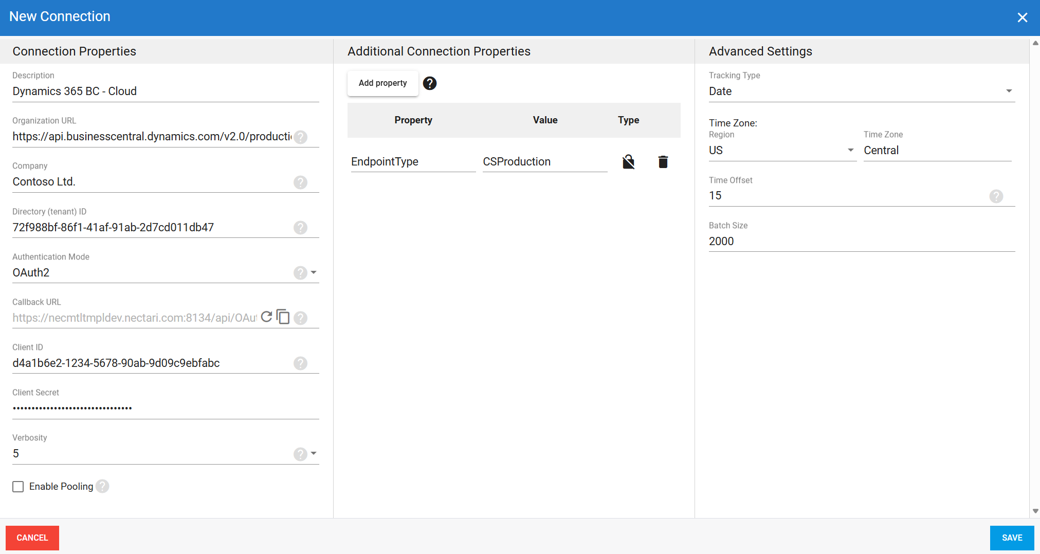 MS Dynamics 365 BC OAuth authentication source connection in DataSync