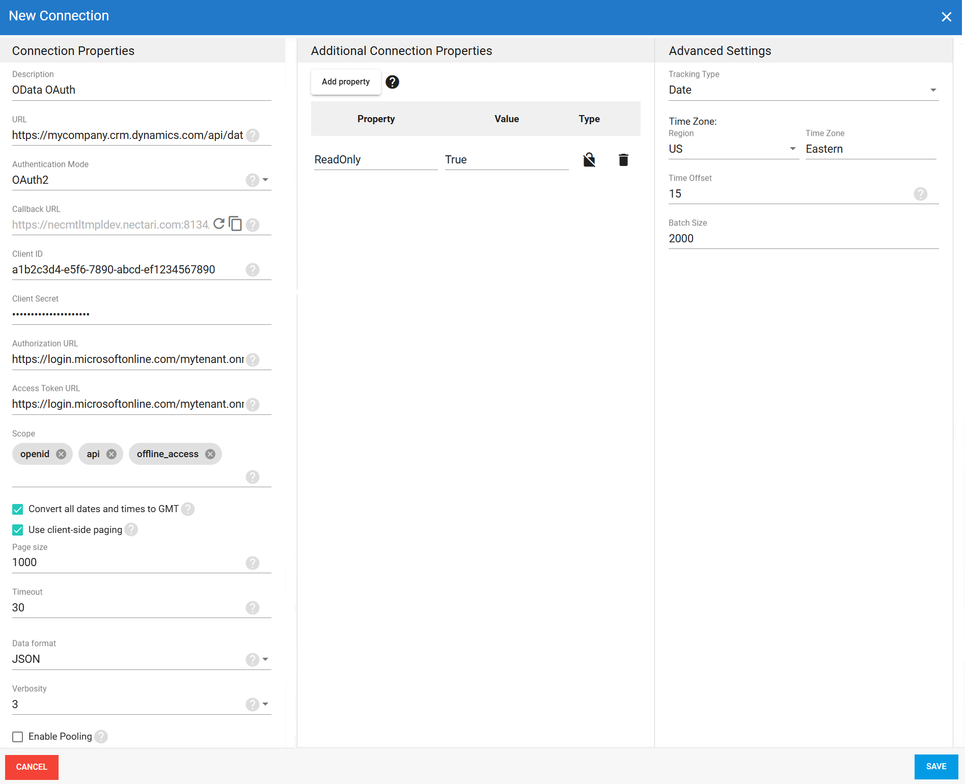 OData OAuth authentication source connection in DataSync