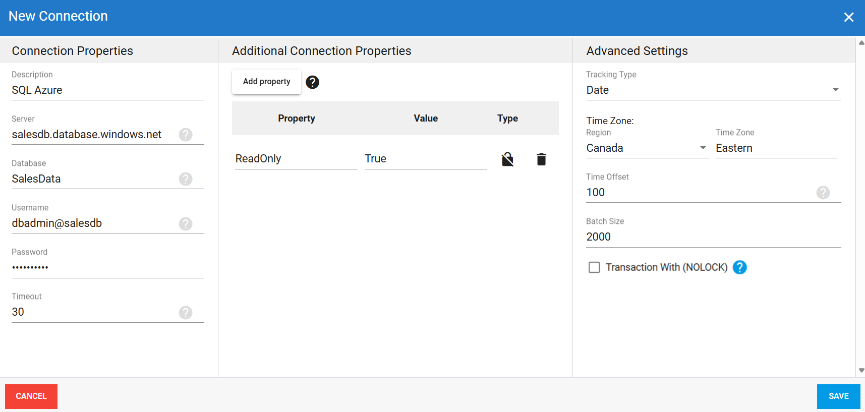 SQL Azure source connection in DataSync