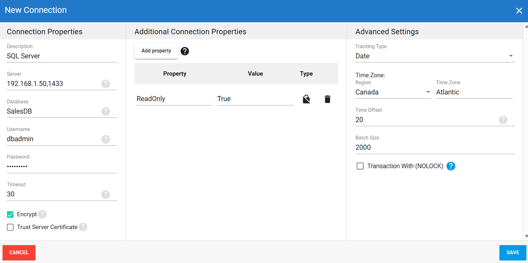 SQL Server source connection in DataSync
