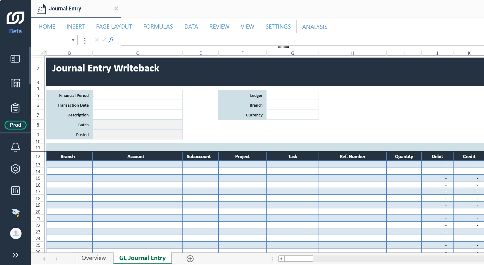 Create the journal entry template